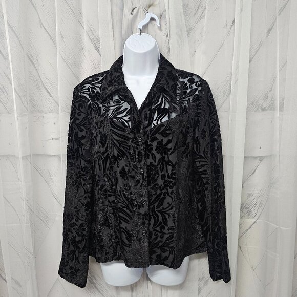 Emma James Blouse Black Velour Flocked Goth Whimsigoth Grunge 12 - Picture 12 of 12